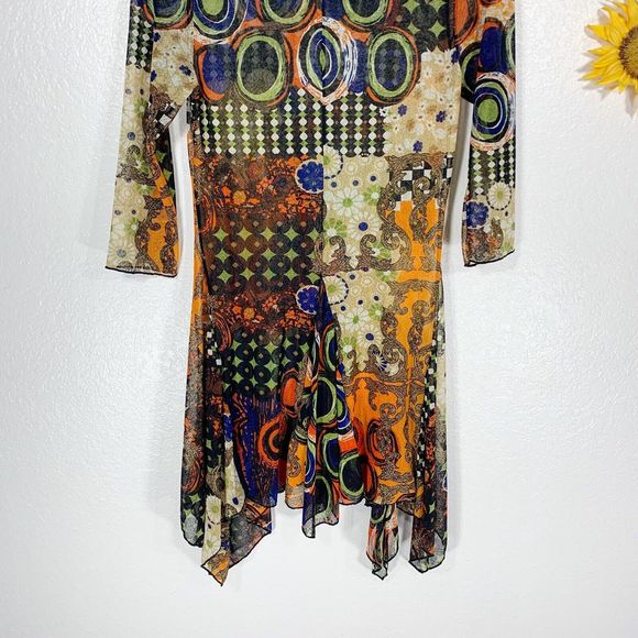 Mirror Image Colorful 3/4 Sleeved Boho Hippy Semi-sheer Dress Sz Small Women’s - Picture 9 of 11